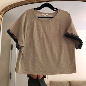 Tan Top with Fringe on Sleeves